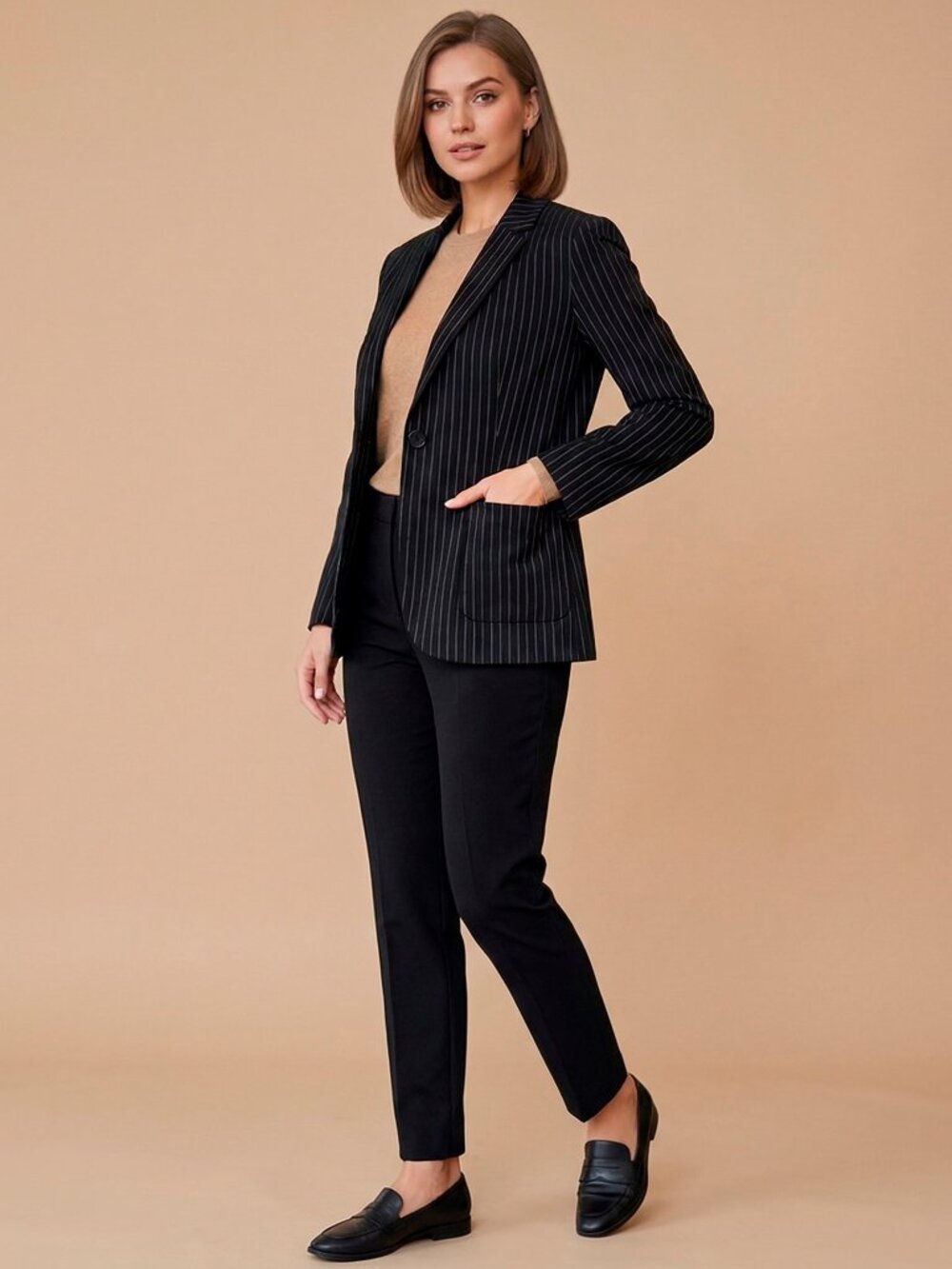 GBTSO Navy Knit Pinstripe Blazer